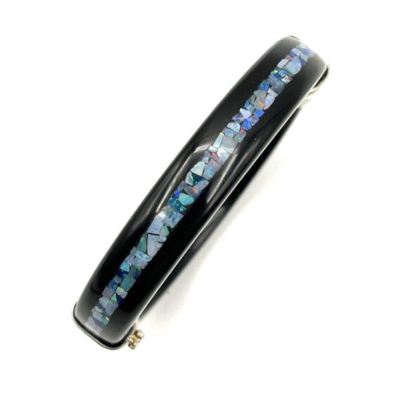 Jay King Black Onyx Agate & Micro Opal Mosaic Inlay Sterling Bangle Bracelet - Picture 1 of 9